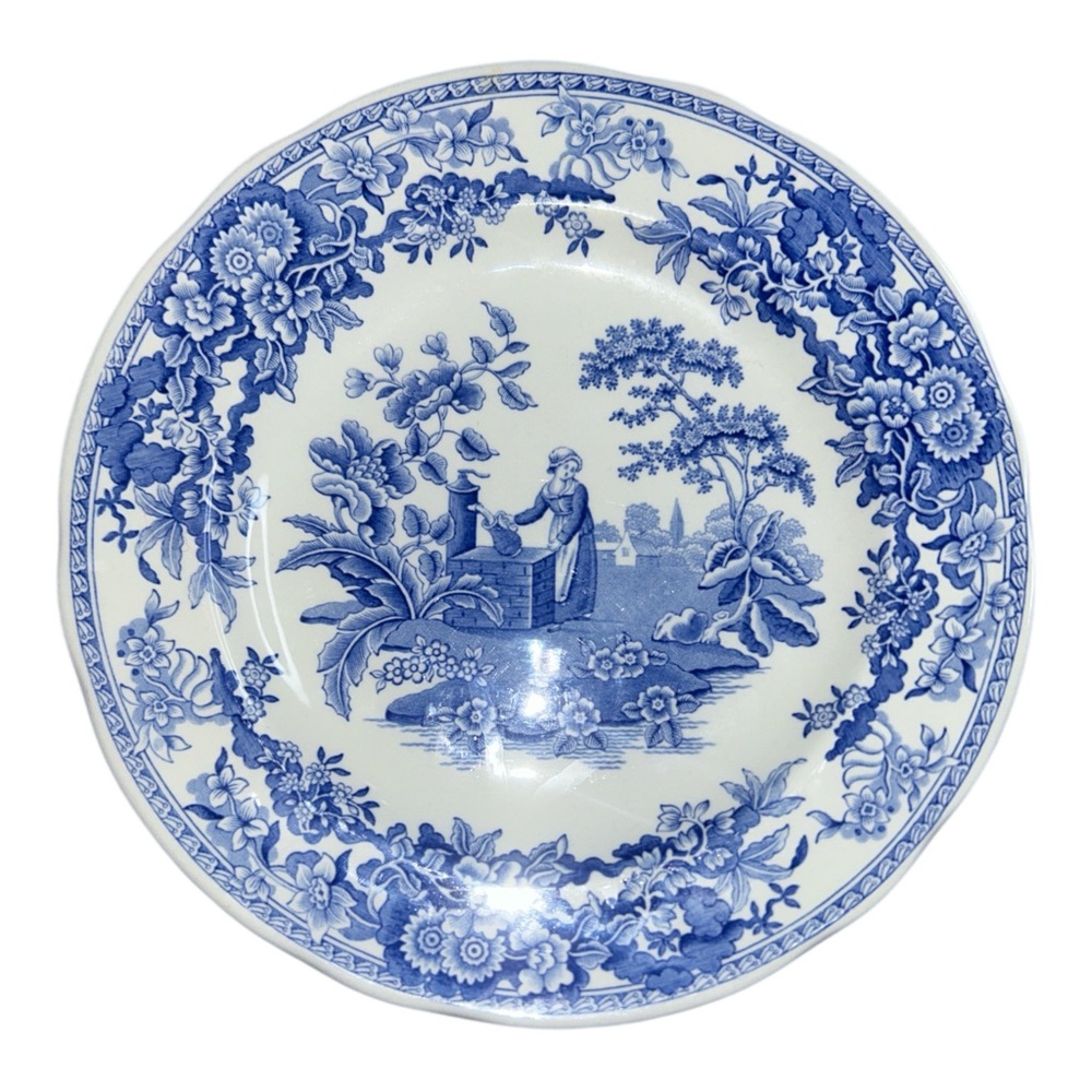 Spode Blue Room “Girl at Well” Salad Plate 7.5” Blue Transferware